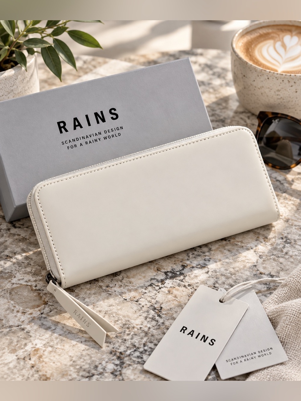 RAINS Waterproof Zip Around Long Wallet Off White Cream NWT